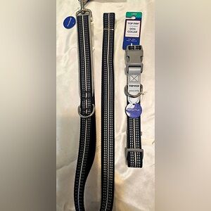 Top Paw Black Reflective Dog Collar and Leash Set (L)
